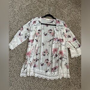 Mason & Belle Laria Crochet Trim Open Front Woven Off-White Shawl | Size: S